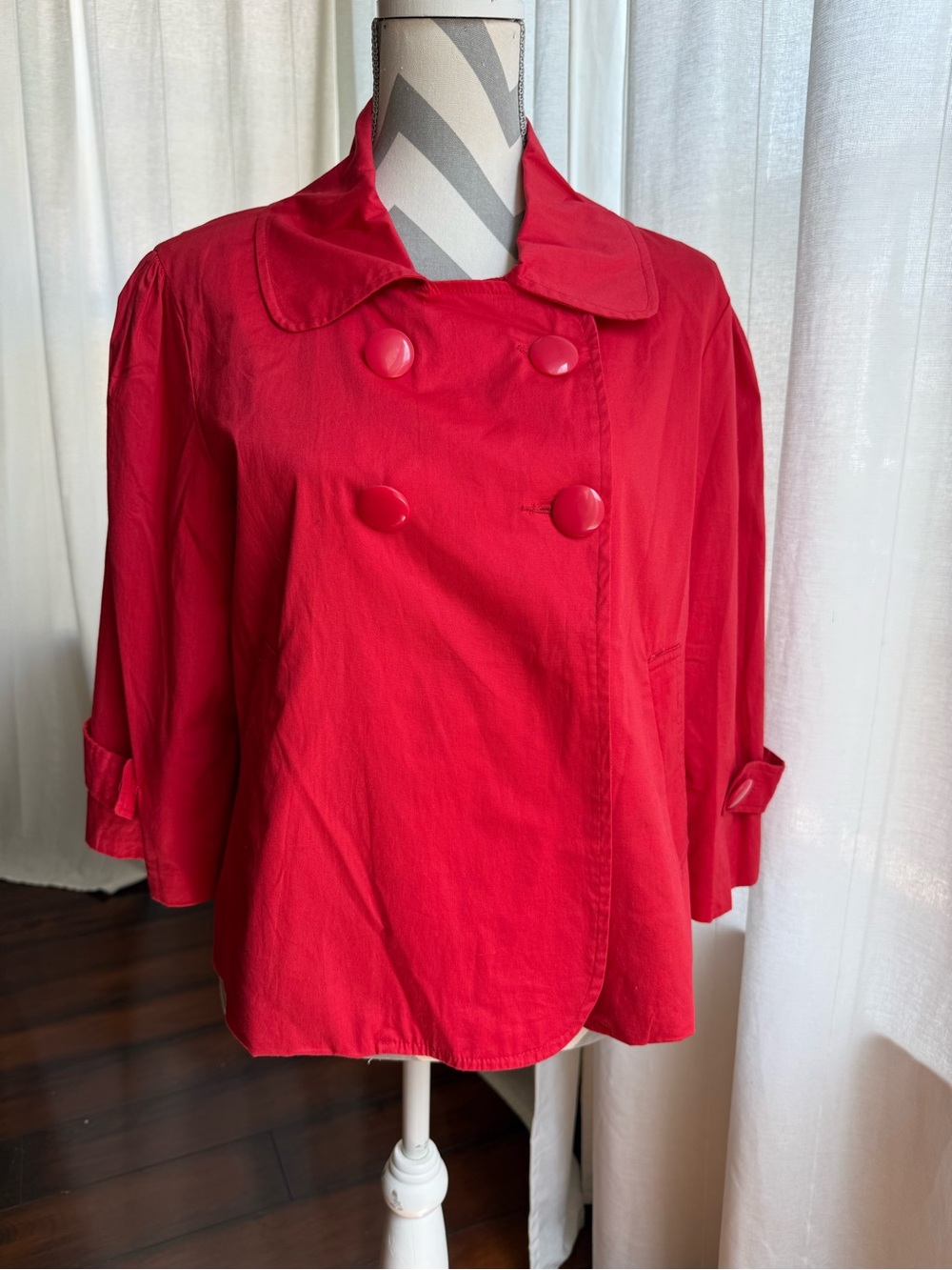 Classic Red Pea Coat Jacket - Women's Short Double-Breasted Coat